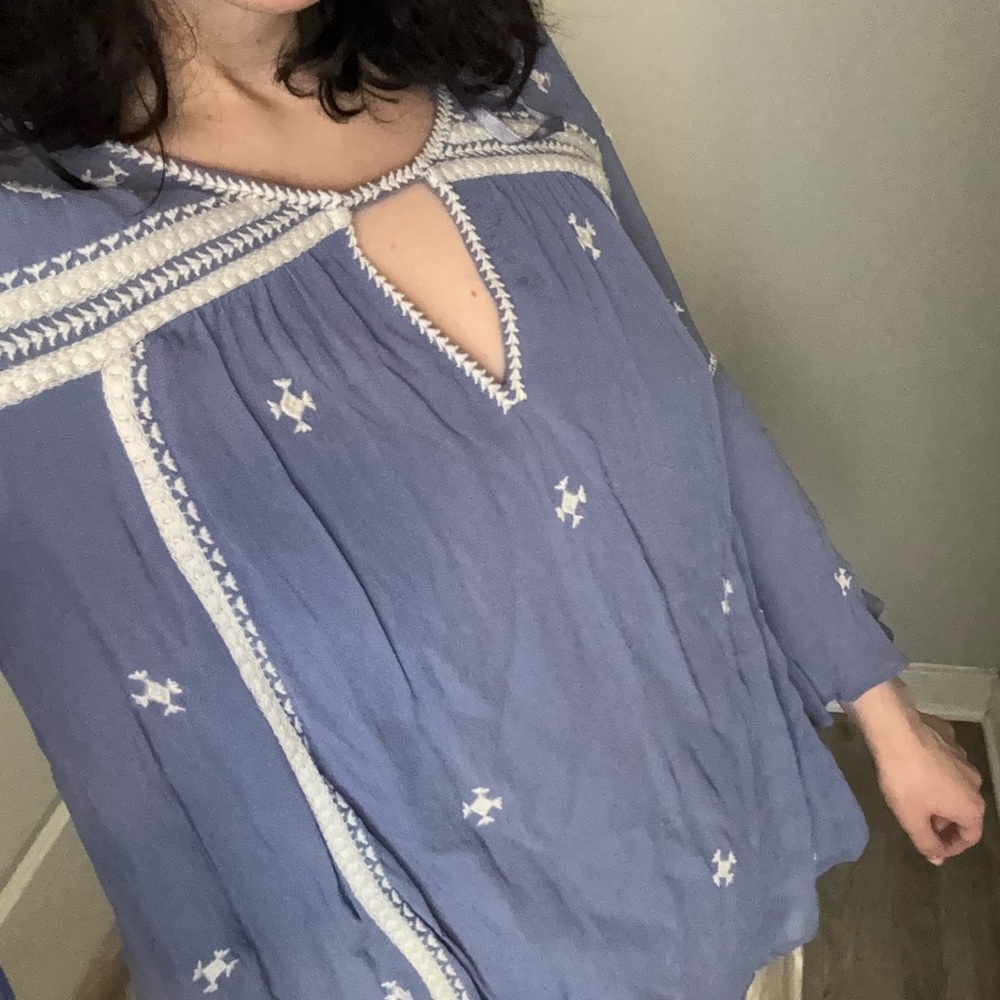Free People Embroidered Purple Top